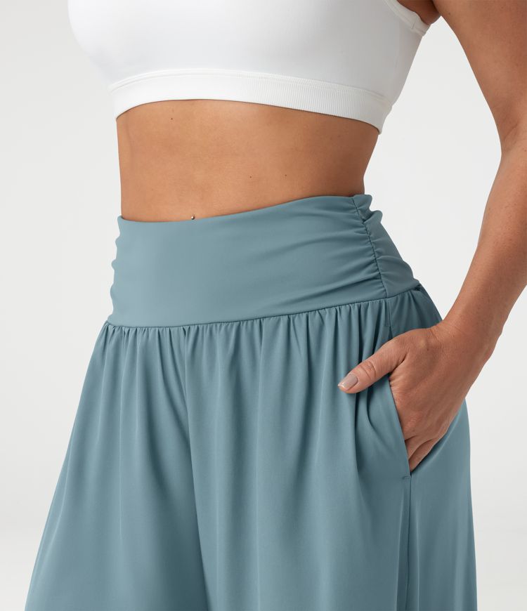 Breezeful™ High Waisted Ruched Split Quick Dry Resort Flowy Pants with Pockets Breezeful™ High Waisted Ruched Split Quick Dry Resort Flowy Pants with Pockets