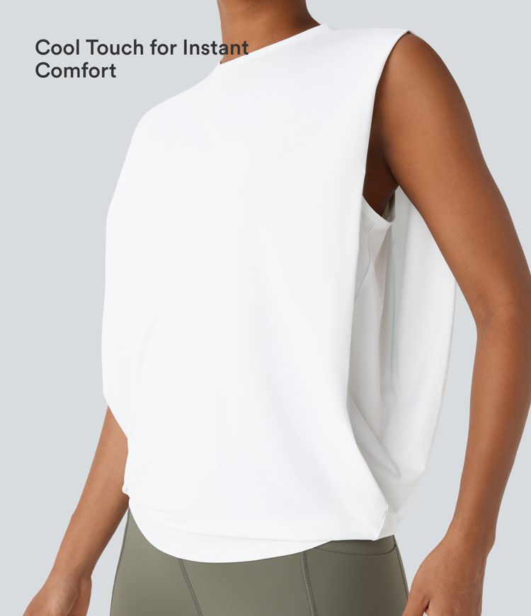 Round Neck Ruched InstantCool Yoga Tank Top-UPF50+