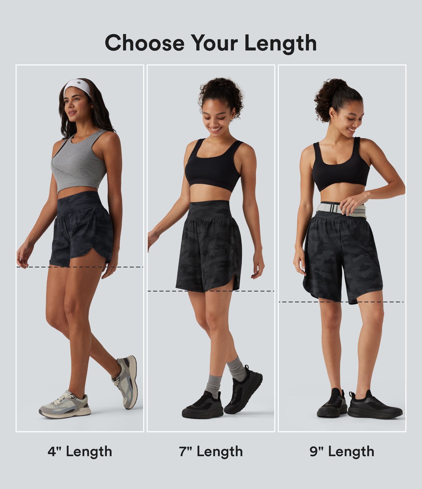 Halara UltraSculpt™ Camo Print High Waisted Tummy Control Curved Hem 2-in-1 Running Shorts 4" with Pocket