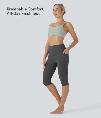 Halara UltraSculpt™ High Waisted Tummy Control Cropped Capri Yoga Leggings with Side Pockets