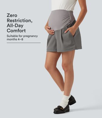 DayStretch Super High Waisted Ruched Work Bagyy Maternity Shorts 4'' with Pockets DayStretch Super High Waisted Ruched Work Bagyy Maternity Shorts 4'' with Pockets