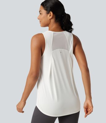 Lauf-Tanktop mit Kontrast-Mesh und abgerundetem Saum - extralang Lauf-Tanktop mit Kontrast-Mesh und abgerundetem Saum - extralang