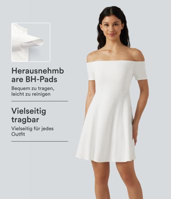 Softlyzero™ Plush - Schulterfreies Minikleid mit kurzen Ärmeln und integriertem BH - B-DD Cups