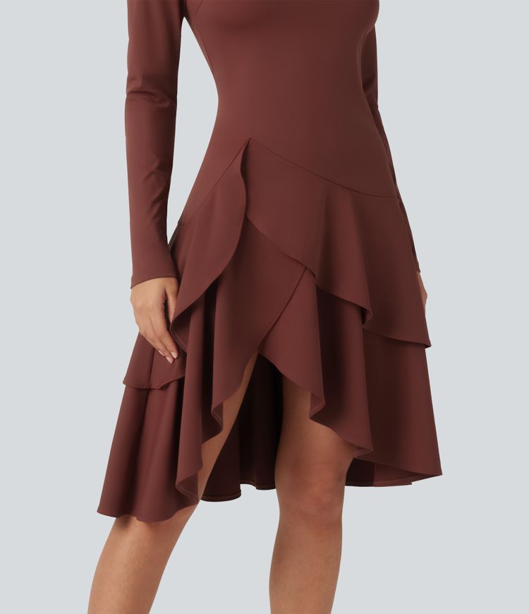 Softlyzero™ Airy - Lässiges Midikleid mit Stehkragen, langen Ärmeln, InstantCool und gestuftem Rüschensaum