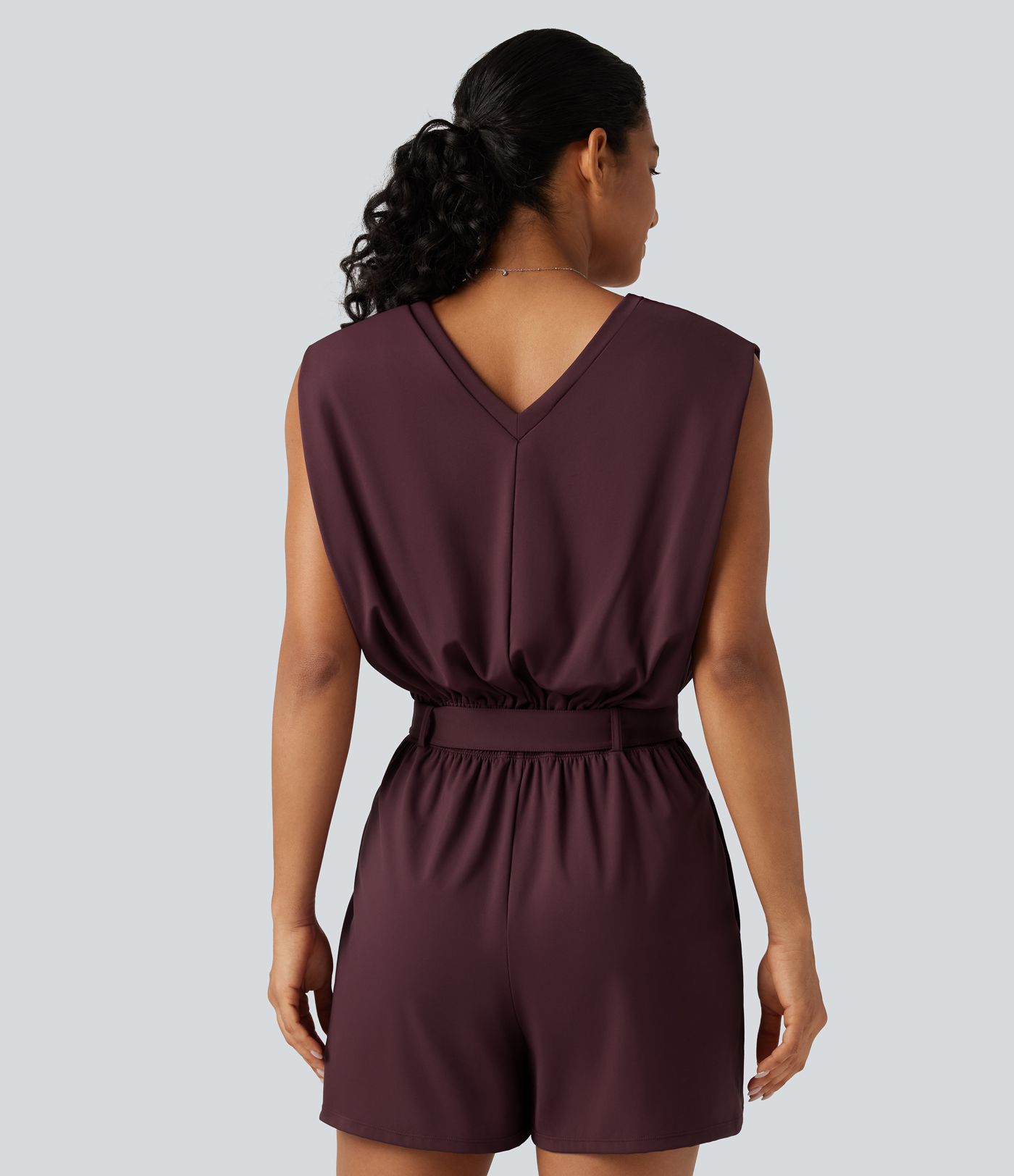 SoftlyZero™ Airy V Neck Sleeveless Belted InstantCool Casual Romper with Pockets-Easy Peezy Edition-UPF50+