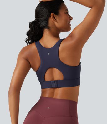 High Support U-Neck Cut-Out Back Non-Removable Pad Running Sports Bra