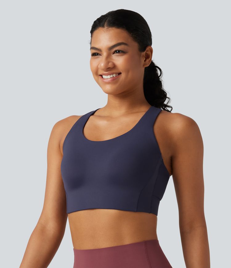 High Support U-Neck Cut-Out Back Non-Removable Pad Running Sports Bra