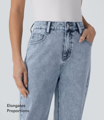 Halara Flex™ High Waisted Zipper Pockets Straight Leg Casual Jeans