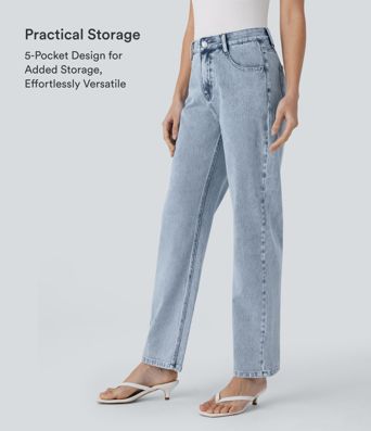 Halara Flex™ High Waisted Zipper Pockets Straight Leg Casual Jeans