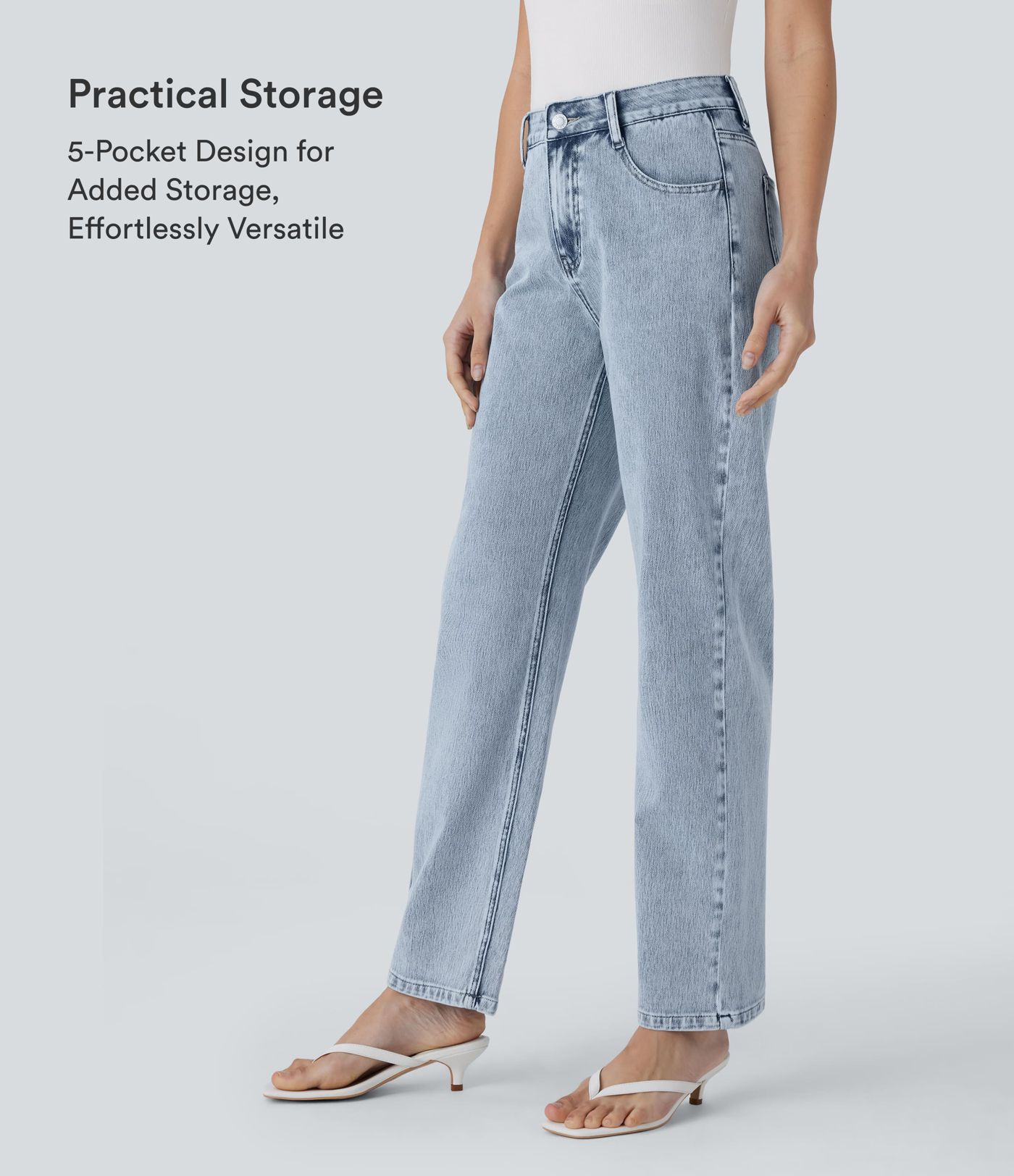 Halara Flex™ Jeans mit hohem Bund, Reißverschlusstaschen und geradem Bein — lässige Alltagsjeans