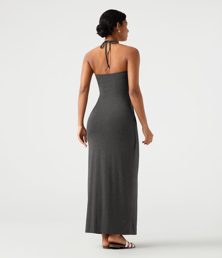 Robe maxi à col licou et nouée au dos, avec poches Robe maxi à col licou et nouée au dos, avec poches
