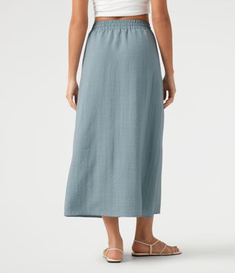 High Waisted Drawstring Maxi Linen-Feel Casual Skirt High Waisted Drawstring Maxi Linen-Feel Casual Skirt