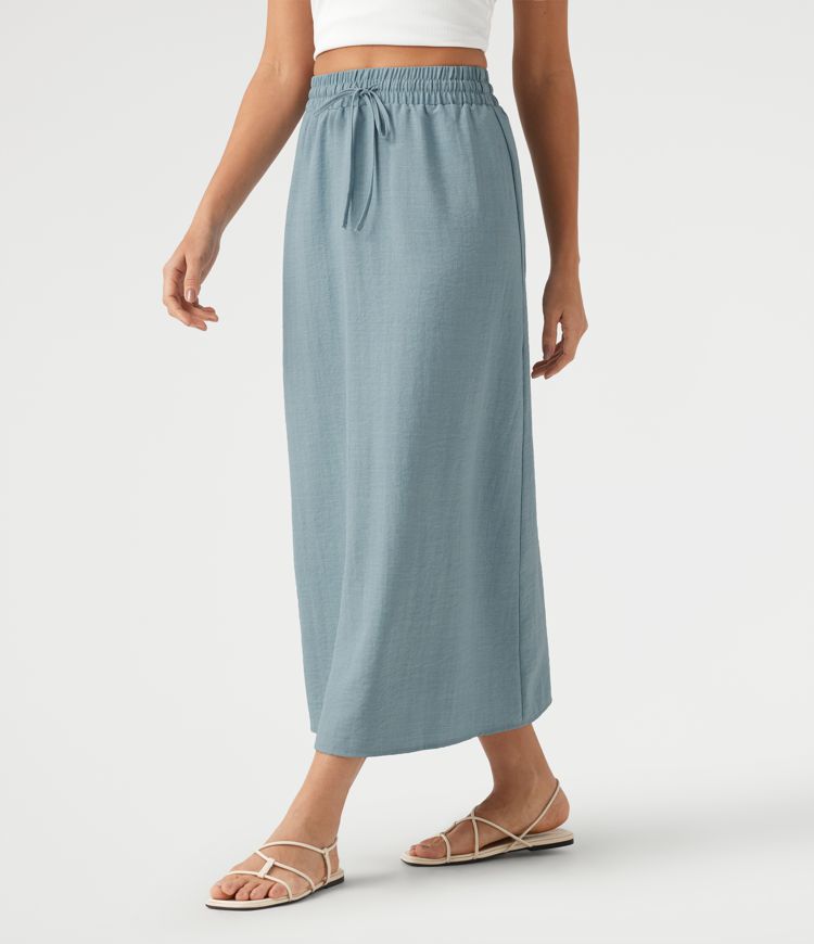 High Waisted Drawstring Maxi Linen-Feel Casual Skirt High Waisted Drawstring Maxi Linen-Feel Casual Skirt