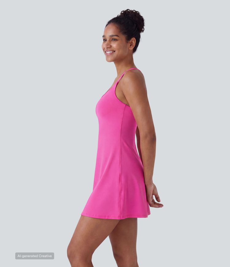 backless active dress with shorts Zip-Front Active Dress with Built-In Shorts