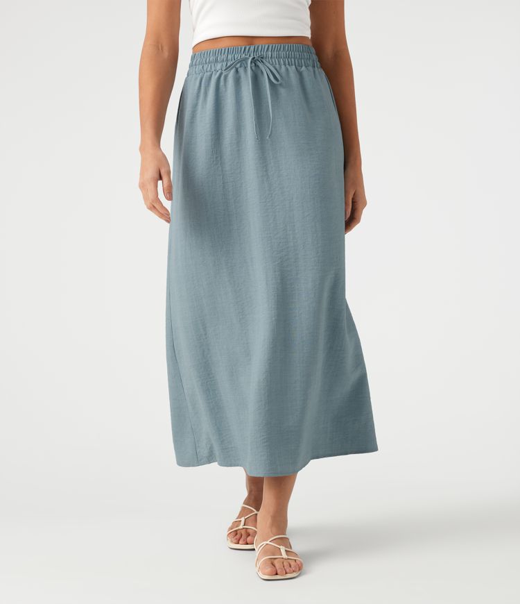 High Waisted Drawstring Maxi Linen-Feel Casual Skirt High Waisted Drawstring Maxi Linen-Feel Casual Skirt