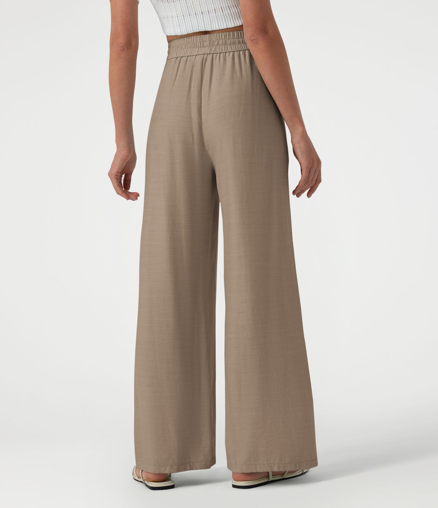 High Waisted Drawstring Wide Leg Casual Linen-Blend Pants with Pockets High Waisted Drawstring Wide Leg Casual Linen-Blend Pants with Pockets