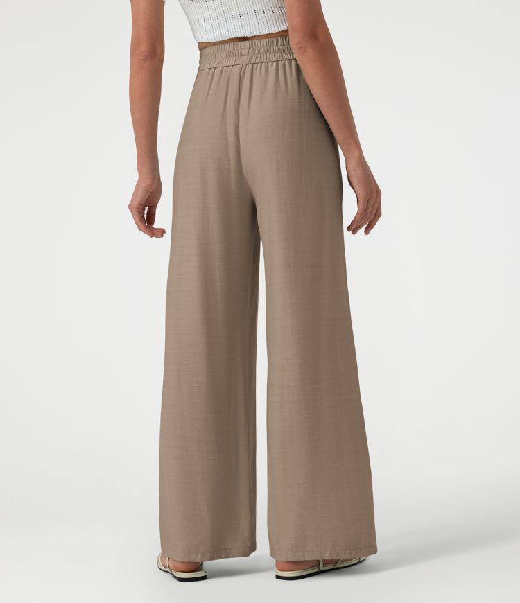 High Waisted Drawstring Wide Leg Casual Linen-Blend Pants with Pockets High Waisted Drawstring Wide Leg Casual Linen-Blend Pants with Pockets