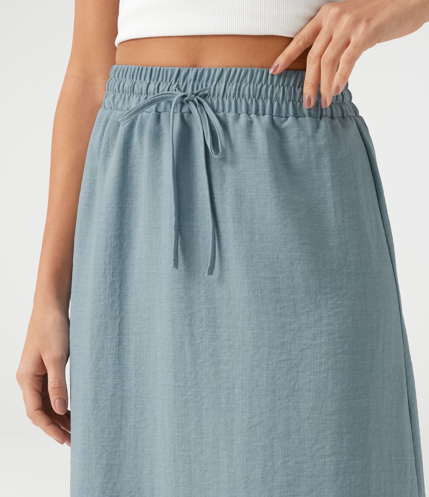 Jupe longue casual aspect lin taille haute avec cordon de serrage