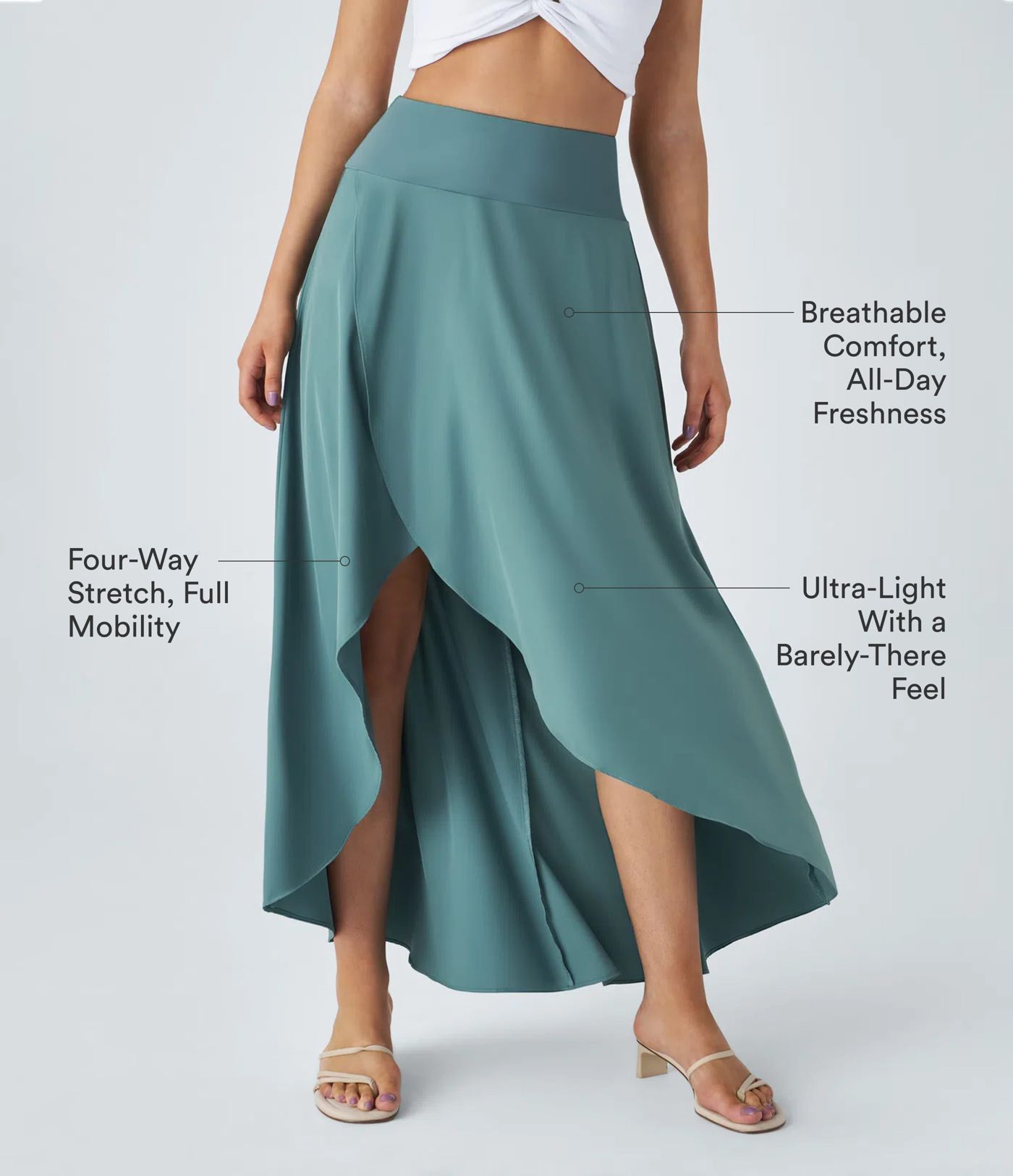 Breezeful™ High Waisted High Low Ruffle 2-in-1 Flowy Quick Dry Casual Regular Maxi Skirt