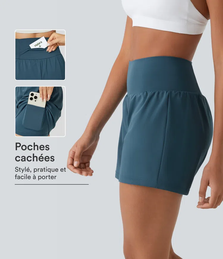 Short yoga 2-en-1 SoftlyZero™ Airy effet frais InstantCool taille très haute 12,5 cm avec poches, longueur allongée