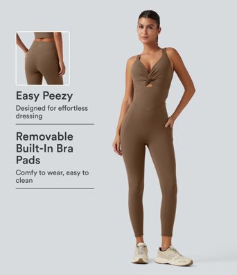 DayStretch V Neck Built-in Bra Workout Jumpsuit with Pockets-Easy Peezy Edition DayStretch V Neck Built-in Bra Workout Jumpsuit with Pockets-Easy Peezy Edition