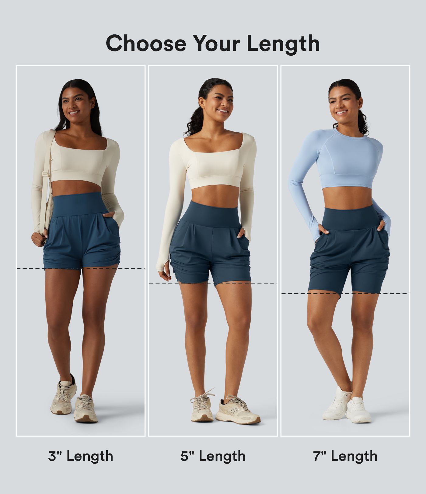 Softlyzero™ Airy - Geraffte Yoga-Shorts mit hohem Bund, mehreren Taschen und InstantCool - 12,7 cm