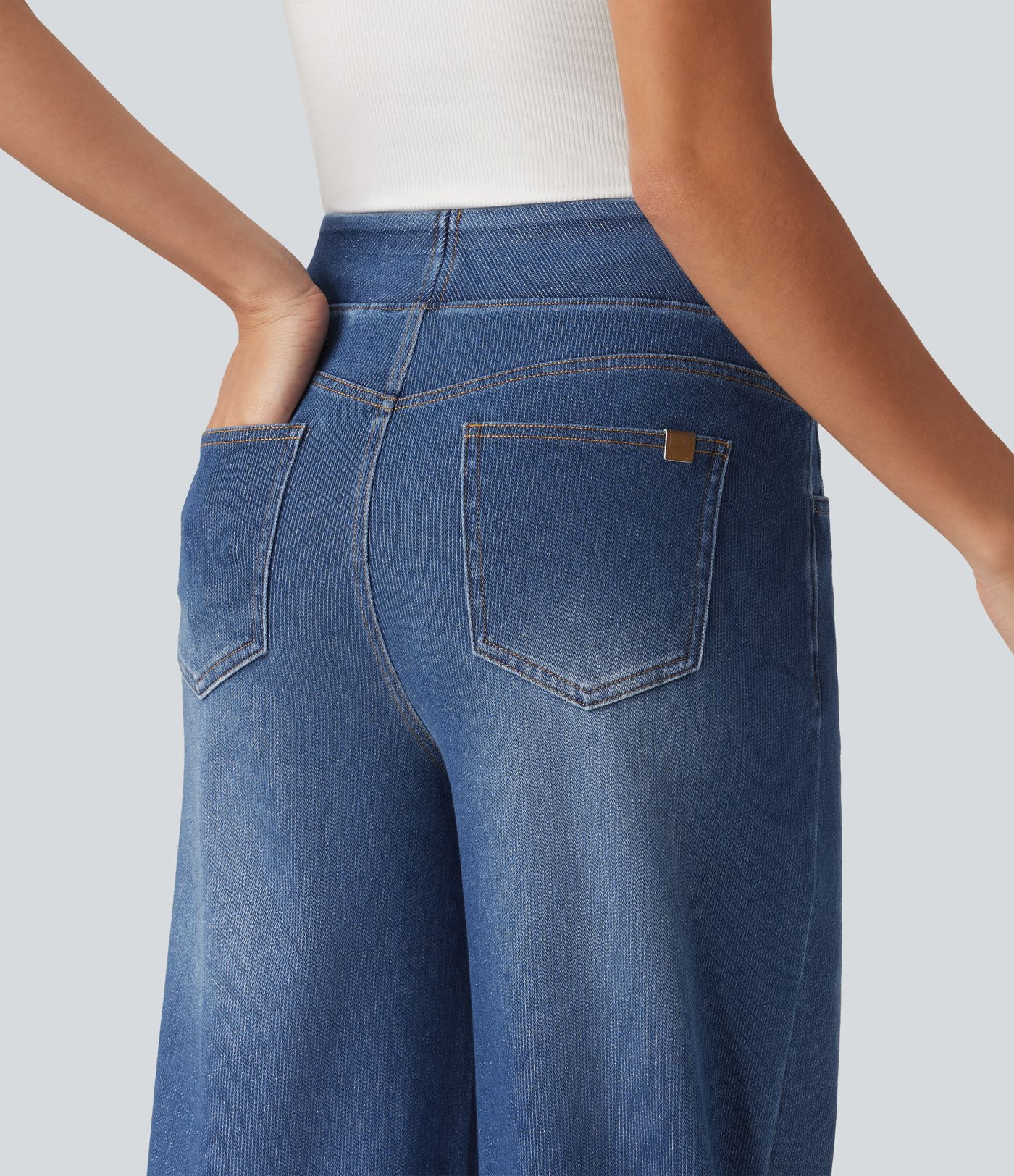 HalaraFlex™ High Waisted Wide Leg Silver Shine Casual Jeans with Pockets