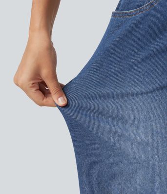 HalaraFlex™ High Waisted Wide Leg Silver Shine Casual Jeans with Pockets