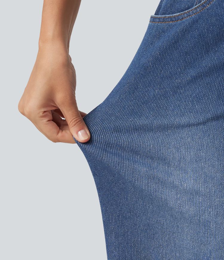 HalaraFlex™ High Waisted Wide Leg Silver Shine Casual Jeans with Pockets