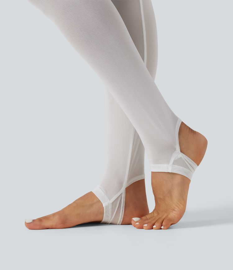 Softlyzero™ luftige, højtaljede crossover 2-i-1 leggings med kontrastmesh, InstantCool, med fodstrop og integreret nederdel, med lommer - UPF50+