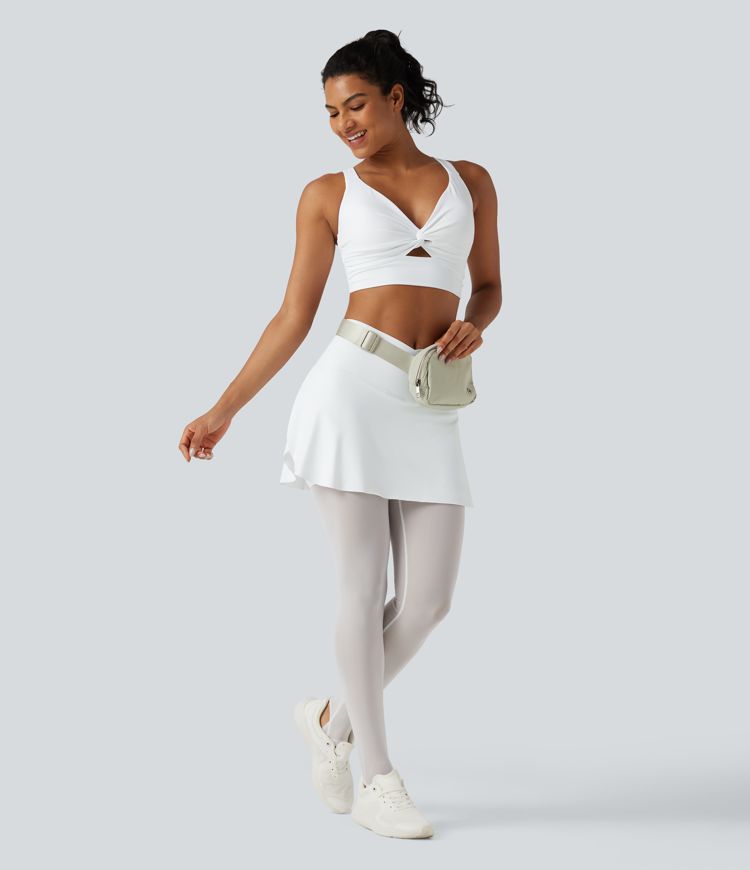 Softlyzero™ luftige, højtaljede crossover 2-i-1 leggings med kontrastmesh, InstantCool, med fodstrop og integreret nederdel, med lommer - UPF50+