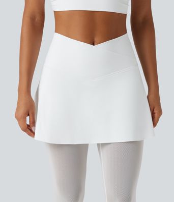 Softlyzero™ luftige, højtaljede crossover 2-i-1 leggings med kontrastmesh, InstantCool, med fodstrop og integreret nederdel, med lommer - UPF50+