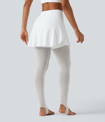 Softlyzero™ luftige, højtaljede crossover 2-i-1 leggings med kontrastmesh, InstantCool, med fodstrop og integreret nederdel, med lommer - UPF50+