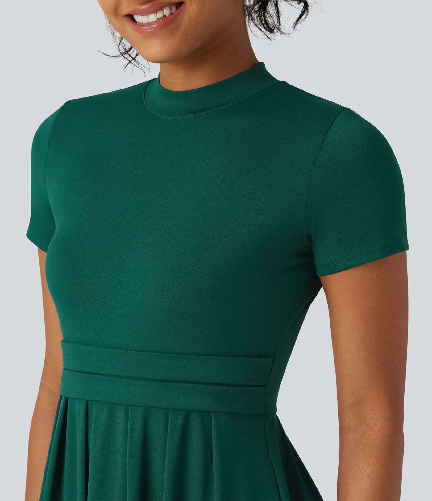 Stand Collar Short Sleeve Flare Midi Casual Dress with Pockets Stand Collar Short Sleeve Flare Midi Casual Dress with Pockets