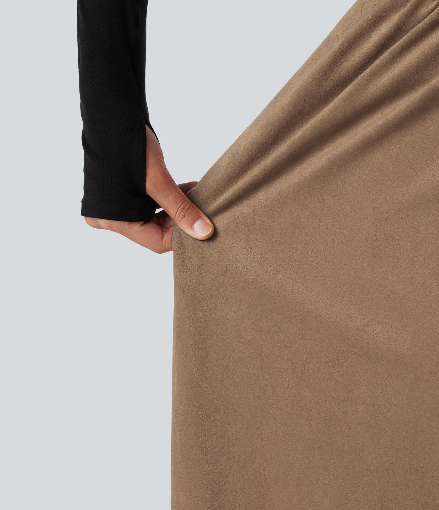 High Waisted Drawstring A Line Suede Midi Casual Skirt with Pockets High Waisted Drawstring A Line Suede Midi Casual Skirt with Pockets
