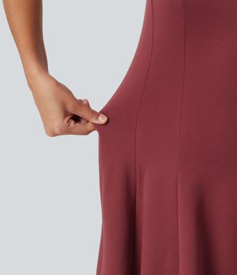 Boat Neck Sleeveless Flare Mini Work Dress with Pockets