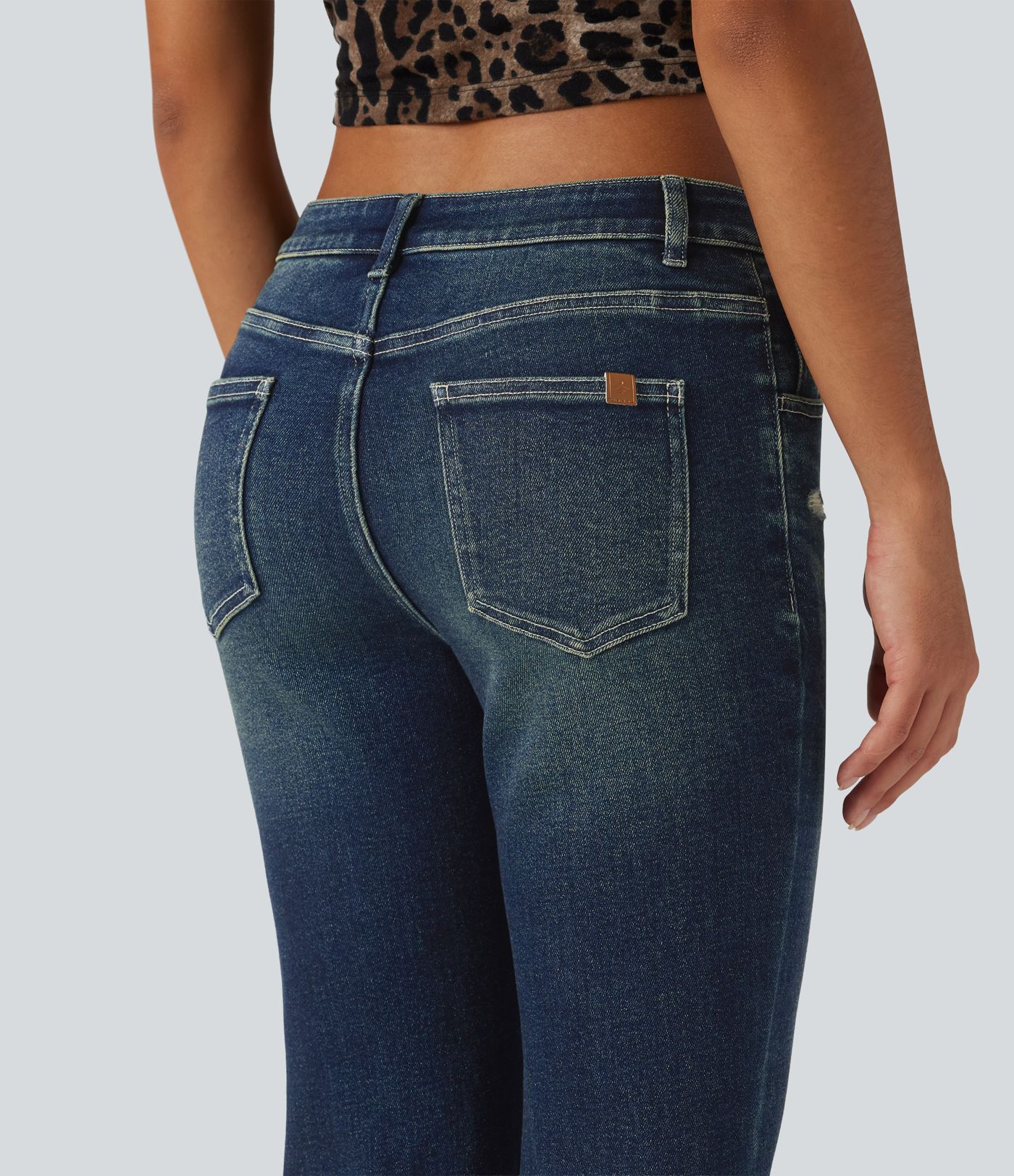 Low Rise Bootcut Casual Cotton Jeans with Pockets