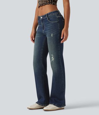 Low Rise Bootcut Casual Cotton Jeans with Pockets