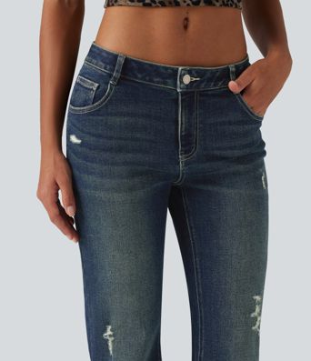 Low Rise Bootcut Casual Cotton Jeans with Pockets