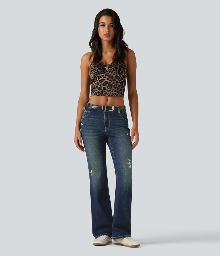Low Rise Bootcut Casual Cotton Jeans with Pockets