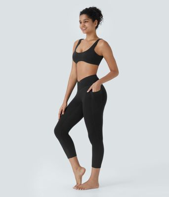 SoftlyZero™ High Waisted Crossover Pocket Capri Yoga Leggings-UPF50+ SoftlyZero™ High Waisted Crossover Pocket Capri Yoga Leggings-UPF50+
