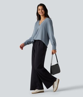 Blouse de bureau défroissage facile, col V et manches longues