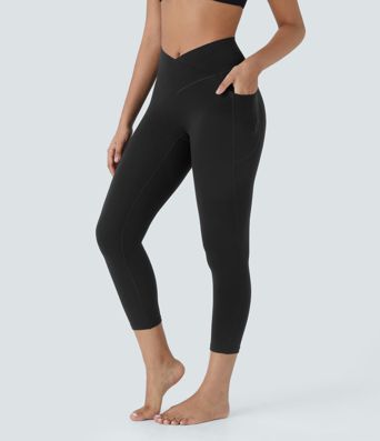 SoftlyZero™ High Waisted Crossover Pocket Capri Yoga Leggings-UPF50+ SoftlyZero™ High Waisted Crossover Pocket Capri Yoga Leggings-UPF50+