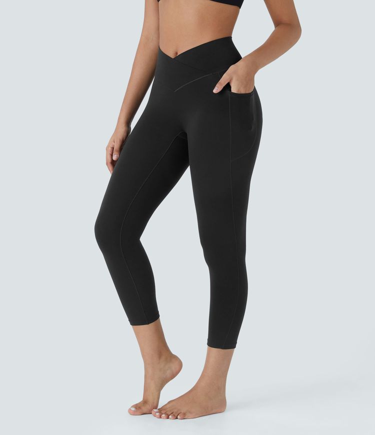 SoftlyZero™ High Waisted Crossover Pocket Capri Yoga Leggings-UPF50+ SoftlyZero™ High Waisted Crossover Pocket Capri Yoga Leggings-UPF50+