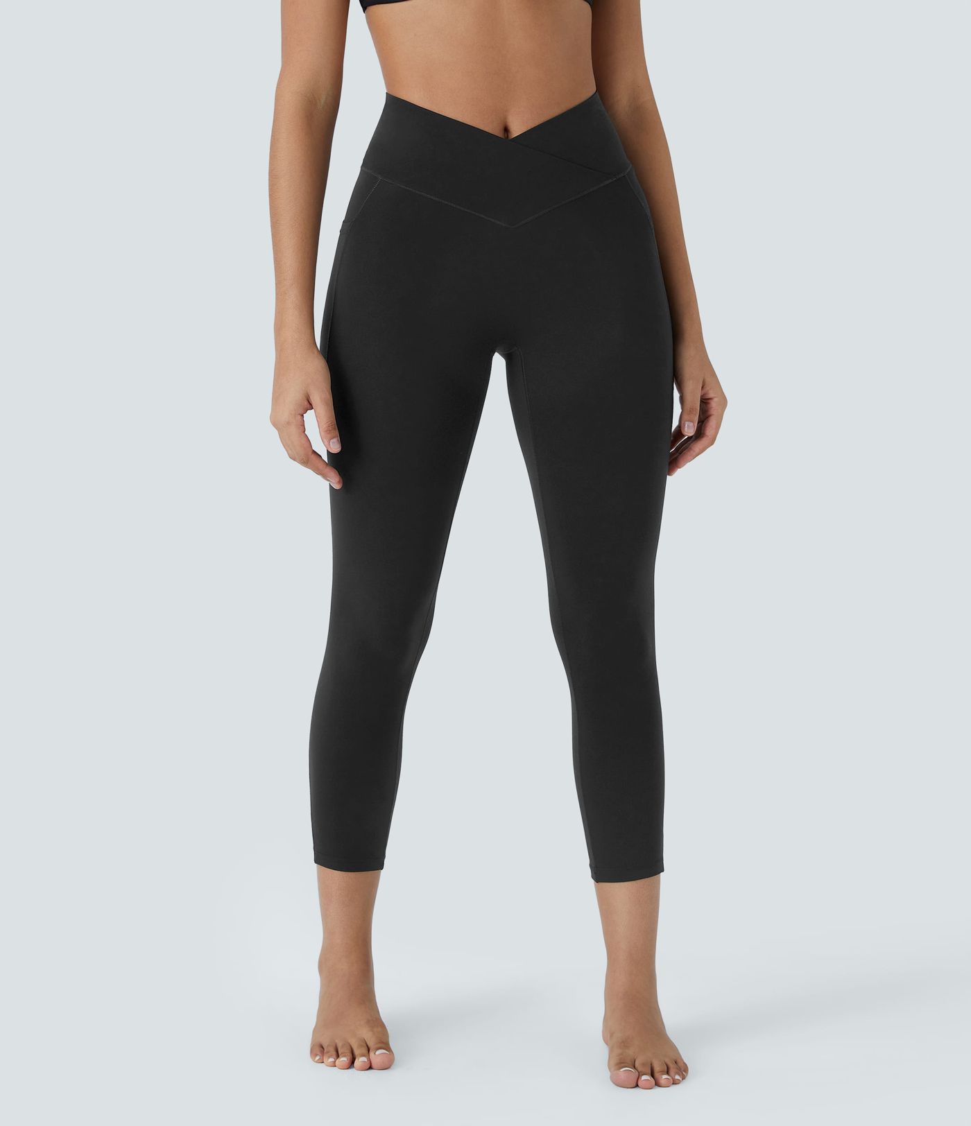 SoftlyZero™ High Waisted Crossover Pocket Capri Yoga Leggings-UPF50+ SoftlyZero™ High Waisted Crossover Pocket Capri Yoga Leggings-UPF50+
