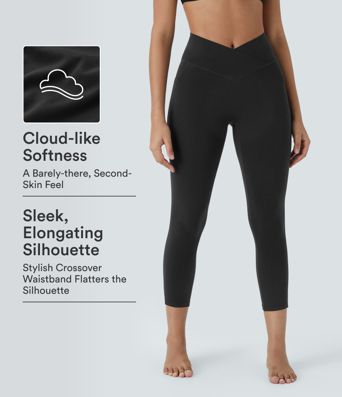 SoftlyZero™ High Waisted Crossover Pocket Capri Yoga Leggings-UPF50+ SoftlyZero™ High Waisted Crossover Pocket Capri Yoga Leggings-UPF50+