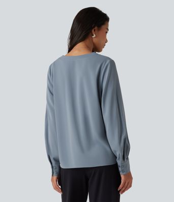 Blouse de bureau défroissage facile, col V et manches longues