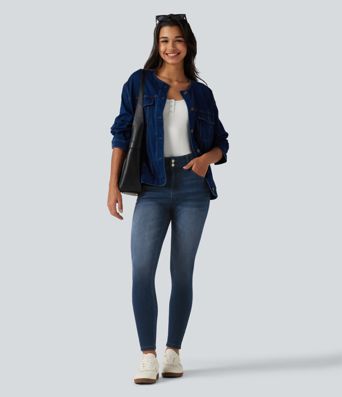 Halara Flex™ - Lässige Jeans aus Fleece-Denim mit mittelhohem Bund und mehreren Taschen - skinny fit