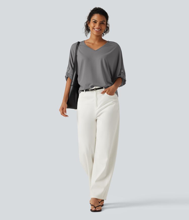 V Neck Long Sleeve Work Blouse V Neck Long Sleeve Work Blouse