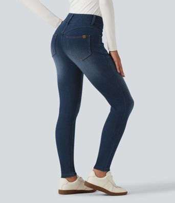 Halara Flex™ - Lässige Jeans aus Fleece-Denim mit mittelhohem Bund und mehreren Taschen - skinny fit